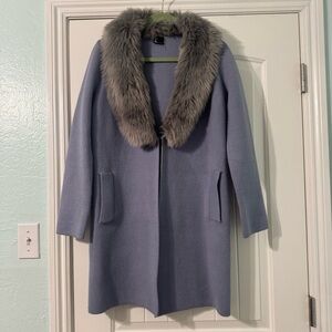 RETRO STYLE OVERCOAT BY LOVE TOKEN WOMENS SIZE MEDIUM LAVENDER FAUX FUR COLLAR
